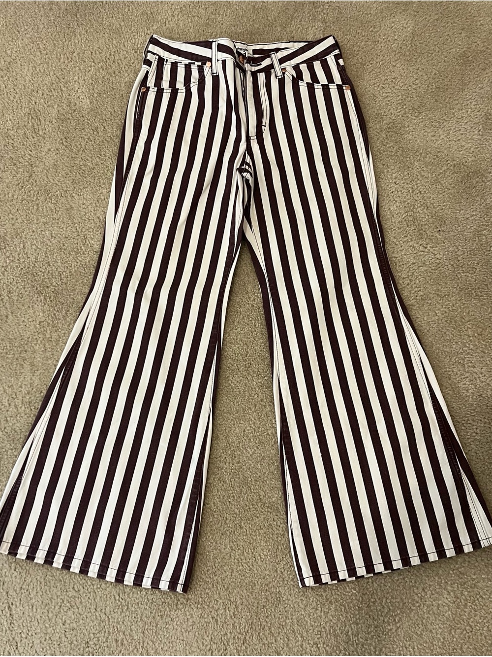 Wrangler Light Maroon and White Vertical Stripe Wide Leg Jeans